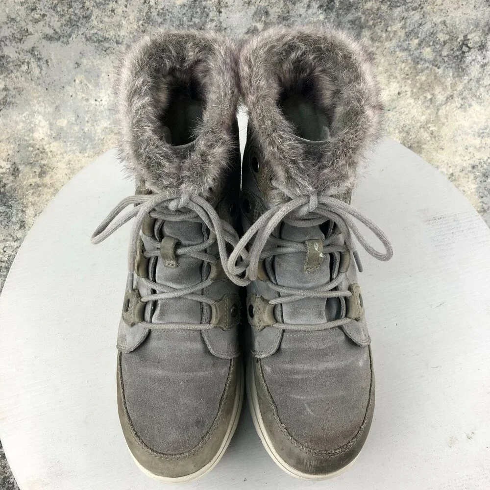 Sorel Women's Size 8 Explorer Joan Quarry Grey Waterproof Leather Suede Boots